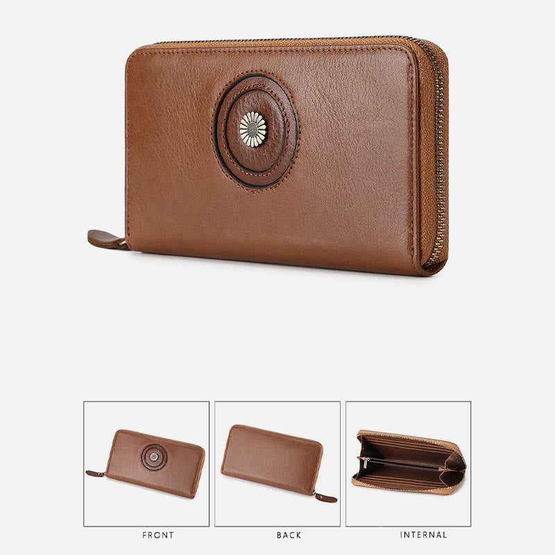 Genuine Leather Wallet For Women Men Solid Color Clutch Bag