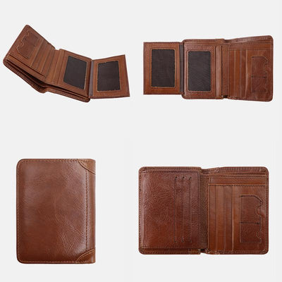 Large Capacity RFID Bifold Real Leather Wallet