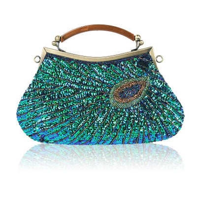 Hand-Made Beaded Clutch Peacock Sequin Bag