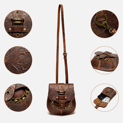 Retro Shoulder Bag For Women Steampunk Embossed Crossbody Chain Bag