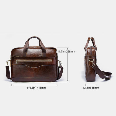 Multifunctional Genuine Leather Laptop Briefcase