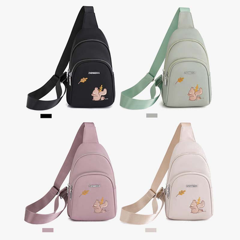 Cartoon Squirrel Embroidery Chest Bag For Women Oxford Crossbody Bag