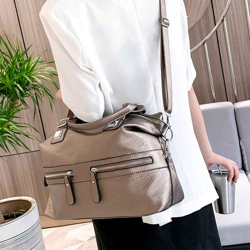 Large Capacity Durable Vintage Soft Leather Tote Bag