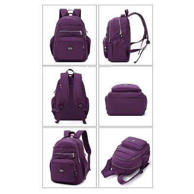 Multi-Pocket Nylon Backpack Lightweight Casual Travel Daypack for Women