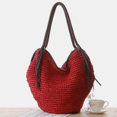 Large Soft Hand-Woven Straw Boho Bag Shoulder Tote Rattan Beach Bag