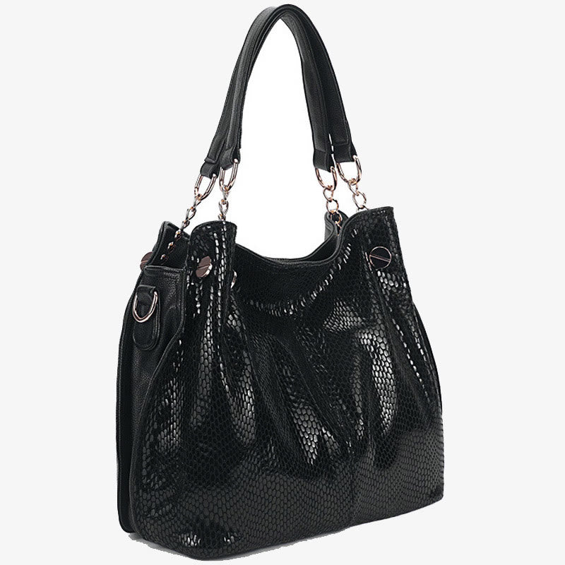 Glossy Snakeskin Grain Tote For Women Genuine Leather Handbag