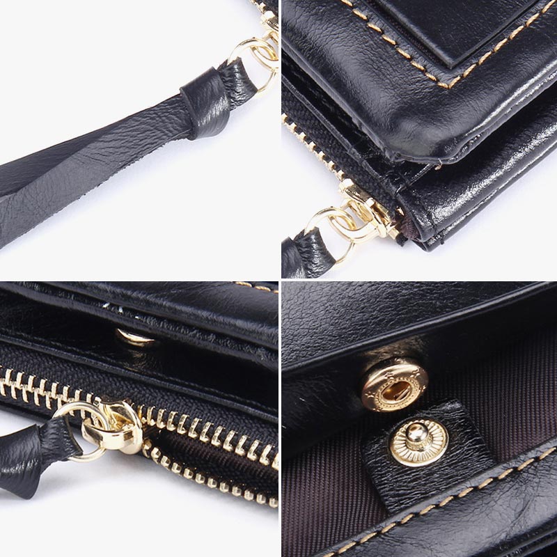 Multi-Slot Embroidery Vintage Genuine Leather Short Wallet