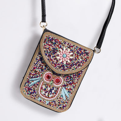 Bohemian Phone Bag Women Shell Flowers Pattern Magnetic Crossbody Bag