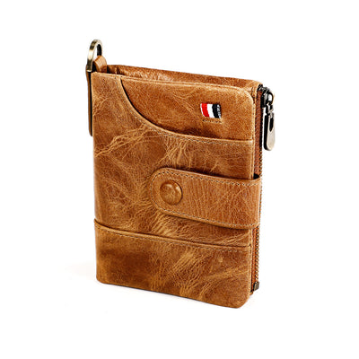 Rfid Blocking Leather Retro Wallet With Chain