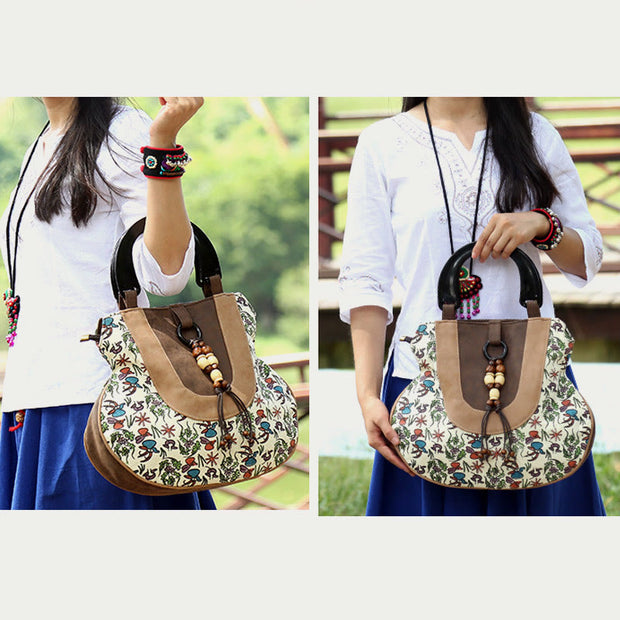 Top-Handle Bag For Women Ethnic Style Printing Canvas Handbag