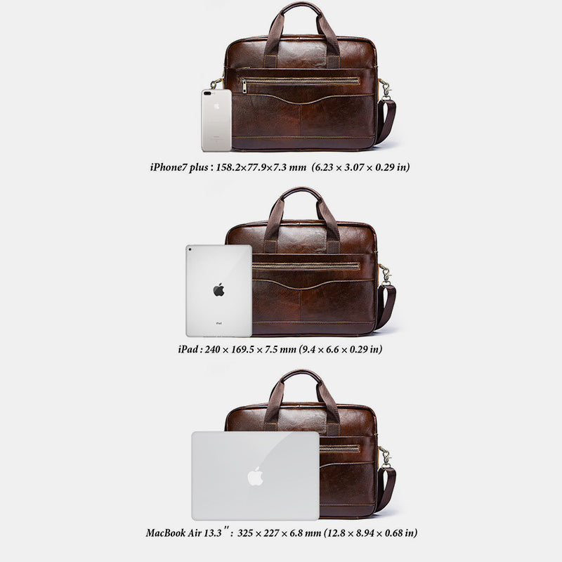 Multifunctional Genuine Leather Laptop Briefcase