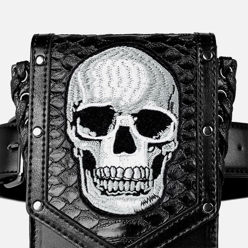 Faux Leather Skull Phone Bag  Waist Pack Punk Style Crossbody Purse