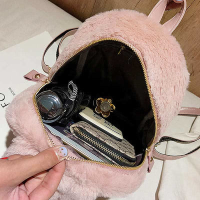 Cute Plush Backpack Daypack for Women Girls with Rabbit's Ear