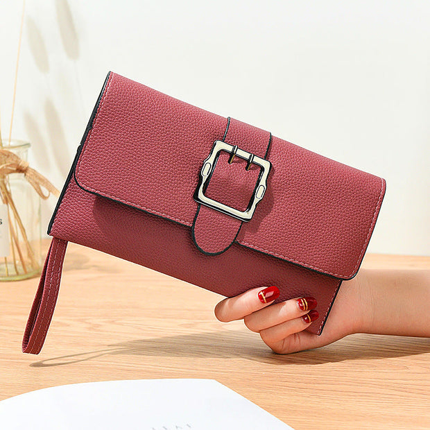 Lychee Pattern Envelope Style Wallet Women Classic Leather Bag