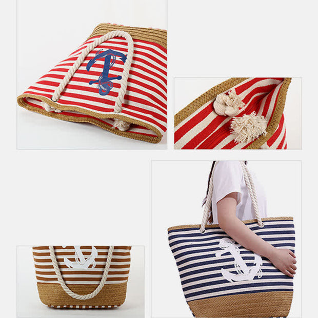 Tote Bag for Women Large Capacity Stripe Beach Bag Shoulder Bag