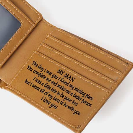 Engraved Mens Wallet Trifold Leather Card Holder Gifts for Son Grandson