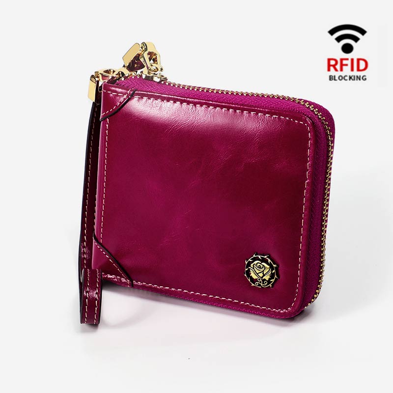 Small Bifold Zip Around Wallet RFID Blocking with Card Holder Coin Purse