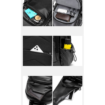 Unisex Small Black Sling Crossbody Shoulder Bag Daypack with USB Charger