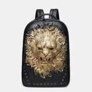3D Animal Head Backpack Studded Leather Cool Laptop Bag College Bookbag