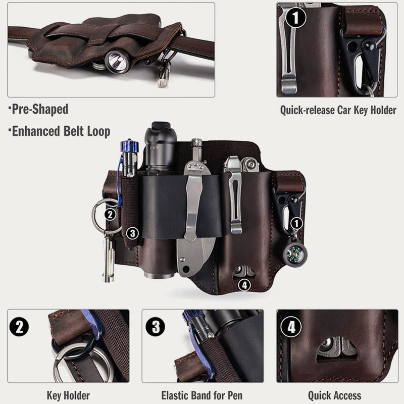 Leather Multitool Sheath For Men Outdoor Camping EDC Belt Wear