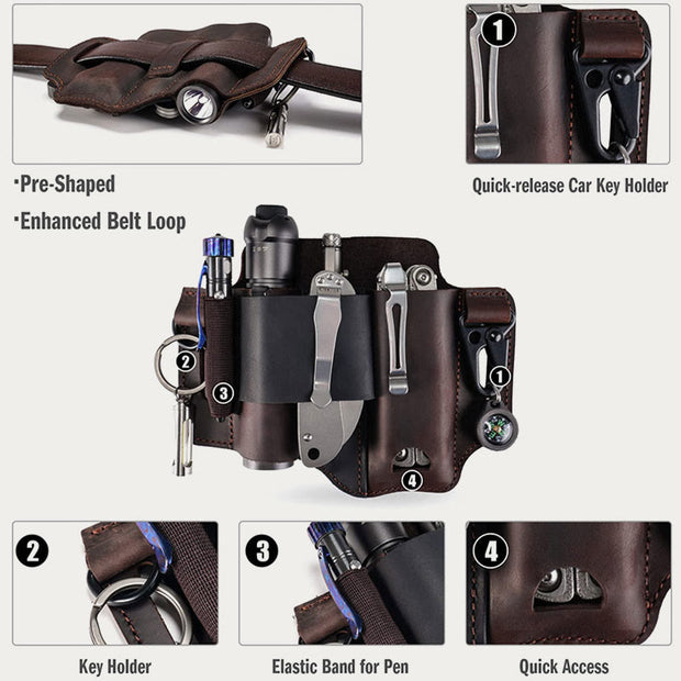 Limited Stock: Leather Multitool Sheath For Men Outdoor Camping EDC Belt Wear