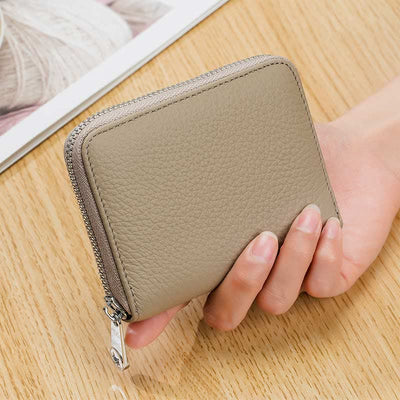 RIFD Blocking Small Coin Purse Multi-Pocket Card Holder Genuine Leather Wallet