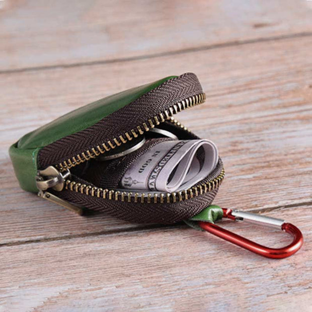 Mini Leather Zipper Coin Purse Cowhide Leather Cute Purses Wallet