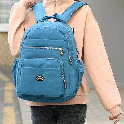 Multi-Pocket Nylon Backpack Lightweight Casual Travel Daypack for Women