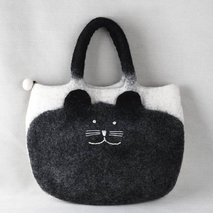 Handmade Funny Cat Wool Felt Handbag Cute Tote Hobo Bags