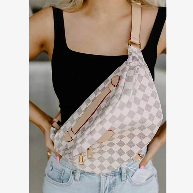 Sling Bag For Women Plaid Print Adjustable Crossbody Waist Bag