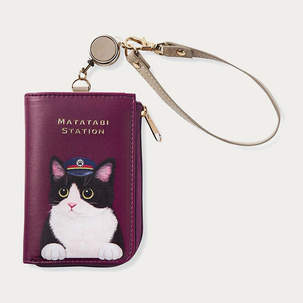 Cute Card Holder For Daily Use Cat Printing Small Purse