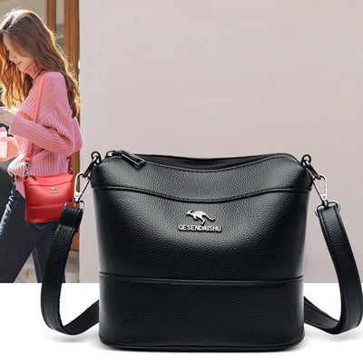 Leather Bucket Bag for Women Small Shoulder Bag with Crossbody Strap