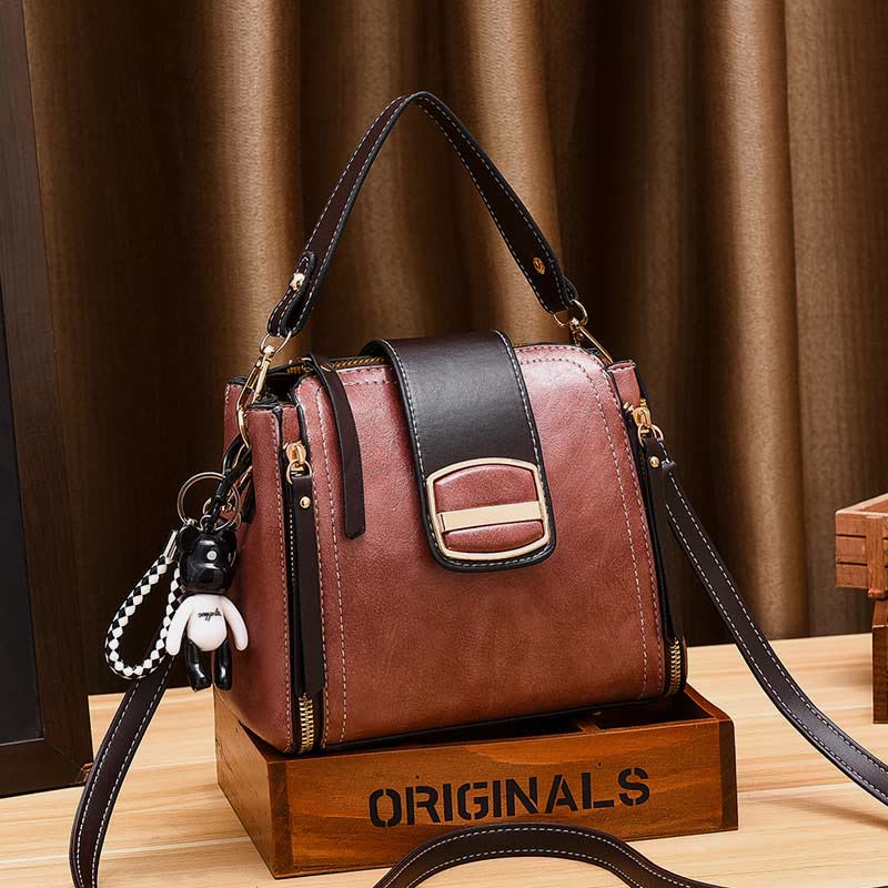 Top-Handle Bag for Women Daily Shopping Bucket Leather Crossbody Bag