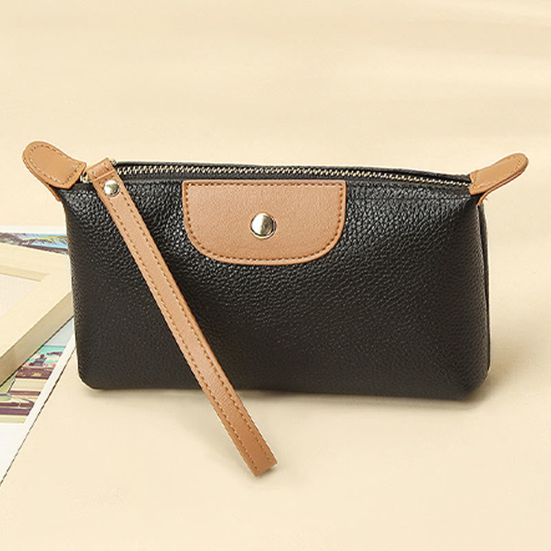 Handheld Leather Clutch Lightweight Large Space Wrist Zipper Wallet