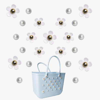 24Pcs Beach Bags Flower Charms DIY Accessories For Breathable Tote Bogg Bag