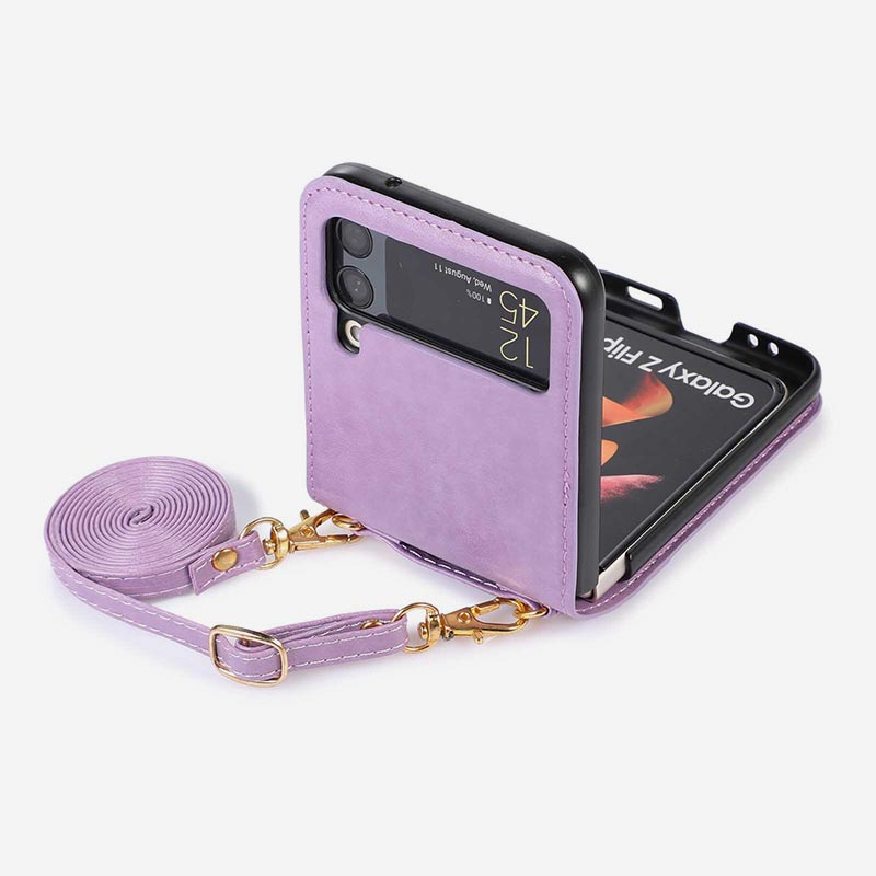 Samsung Galaxy Z Flip 3 Phone Case Solid Color Crossbody Phone Bag with Card Slot