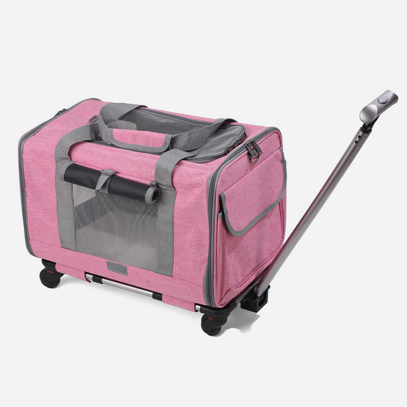 Rolling Pet Carrier Foldable Breathable Pull Rod Pet Bag