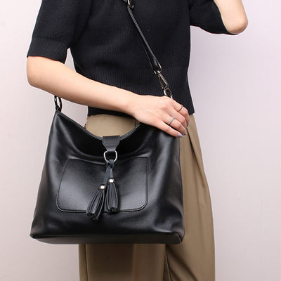 Tassel Tote Elegant Solid Color Leather Purse For Commuter