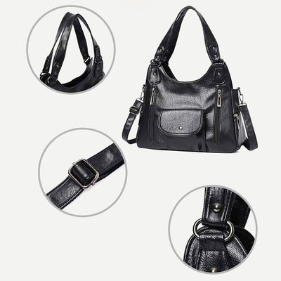 Double Large Compartment Tote Hobo Bag Leather Handbag with Crossbody Strap