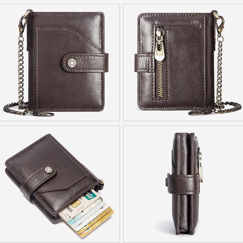 RFID Bifold Business Short Wallet With Chain