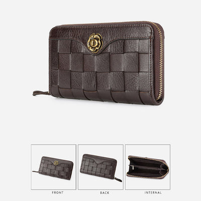 Leather Woven Wallet For Women Men Long Multifunction Clutch Bag