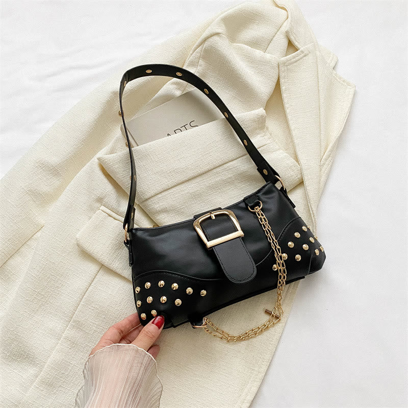 Shoulder Bag For Women Rivet Punk Solid Color Party Bag