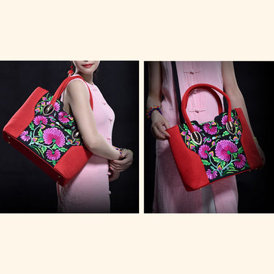 Embroideried Random Floral Tote For Women Elegant Canvas Crossbody Handbag