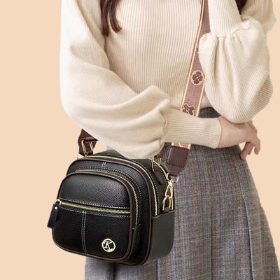 Double Compartment Round Handbag For Women Dating Leather Crossbody Purse