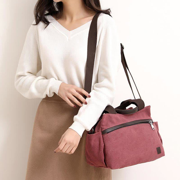 Women's Canvas Hobo Handbags Shoulder Tote Multi-Pocket Crossbody Bag