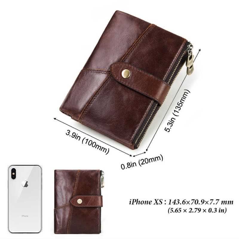 Men's Large Capacity RFID Blocking Leather Wallet with Zipper Pocket