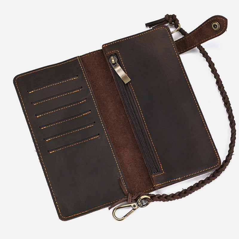 Long Bifold Wallet With Leather Chain Protect For Men