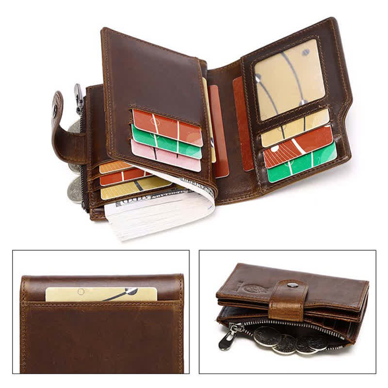 Multi-Slot Genuine Leather Wallet for Men Anti-theft RFID Blocking Card Case