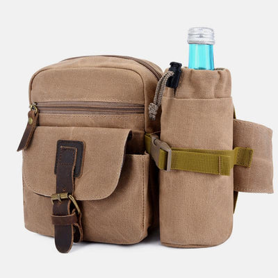 Canvas Belt Bag for Women Men Waist Bag Chest Bag with Bottle Pocket