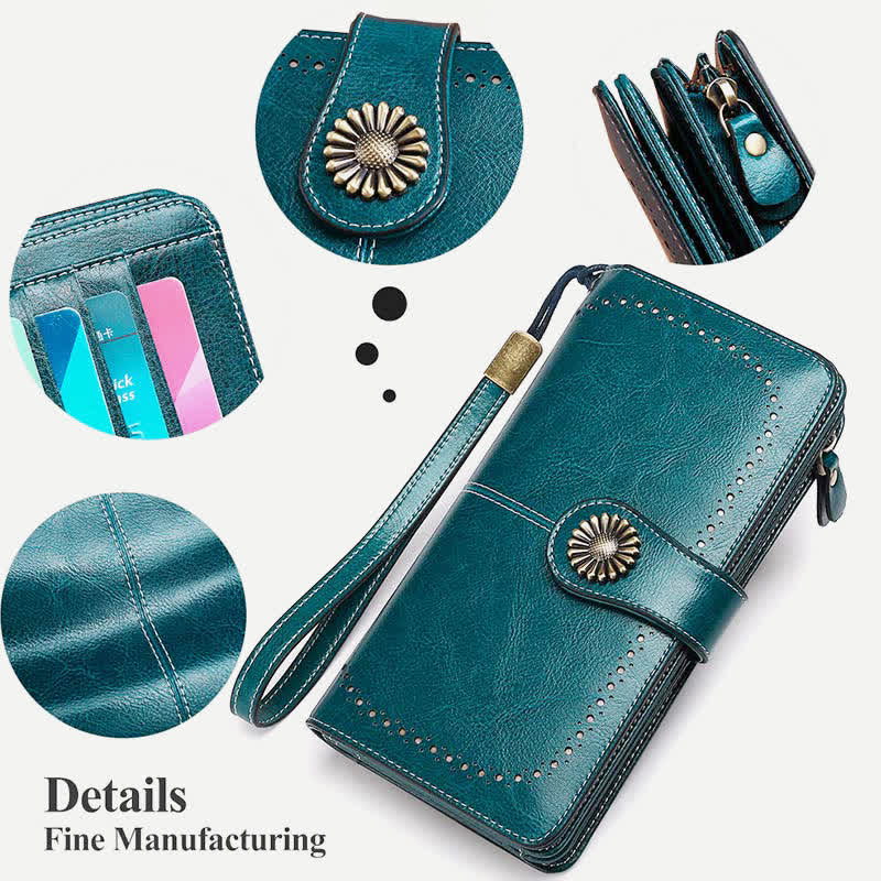 Women RFID Blocking Leather Wallet Multi-slot Credit Card Holder Clutch